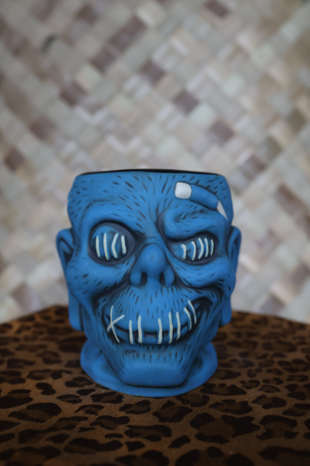 Trader Sams Grog Grotto Shrunken Zombie Head 4th Edition Tiki Mug Blue Matte