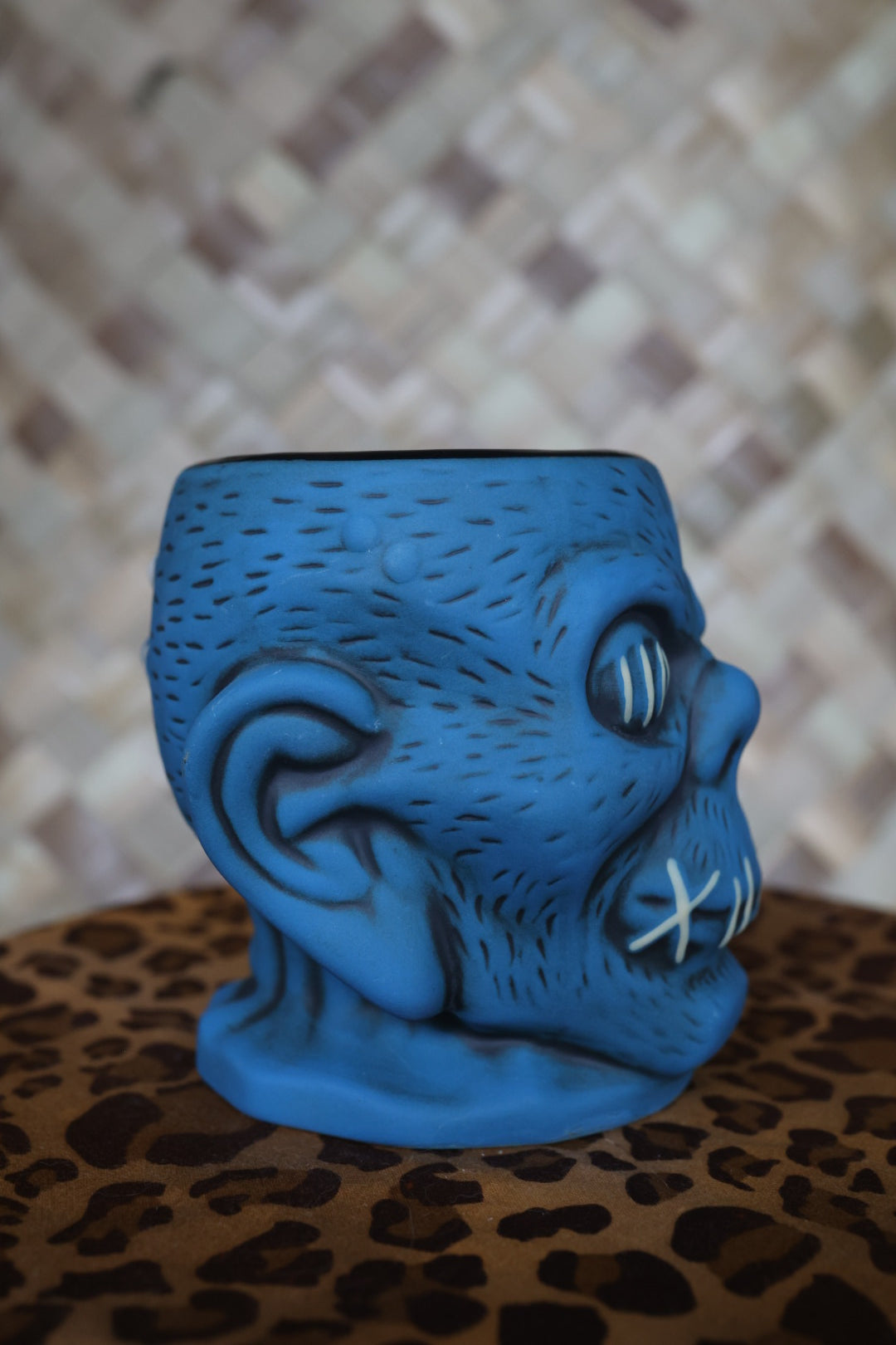 Trader Sams Grog Grotto Shrunken Zombie Head 4th Edition Tiki Mug Blue Matte