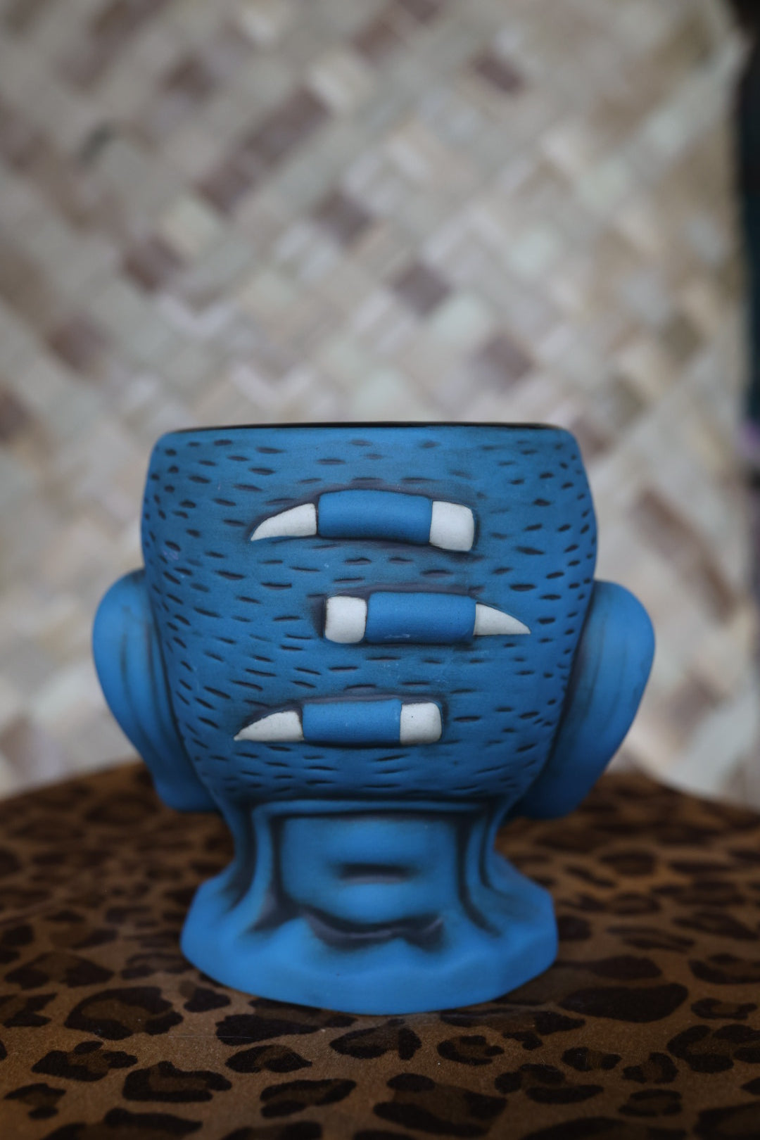 Trader Sams Grog Grotto Shrunken Zombie Head 4th Edition Tiki Mug Blue Matte