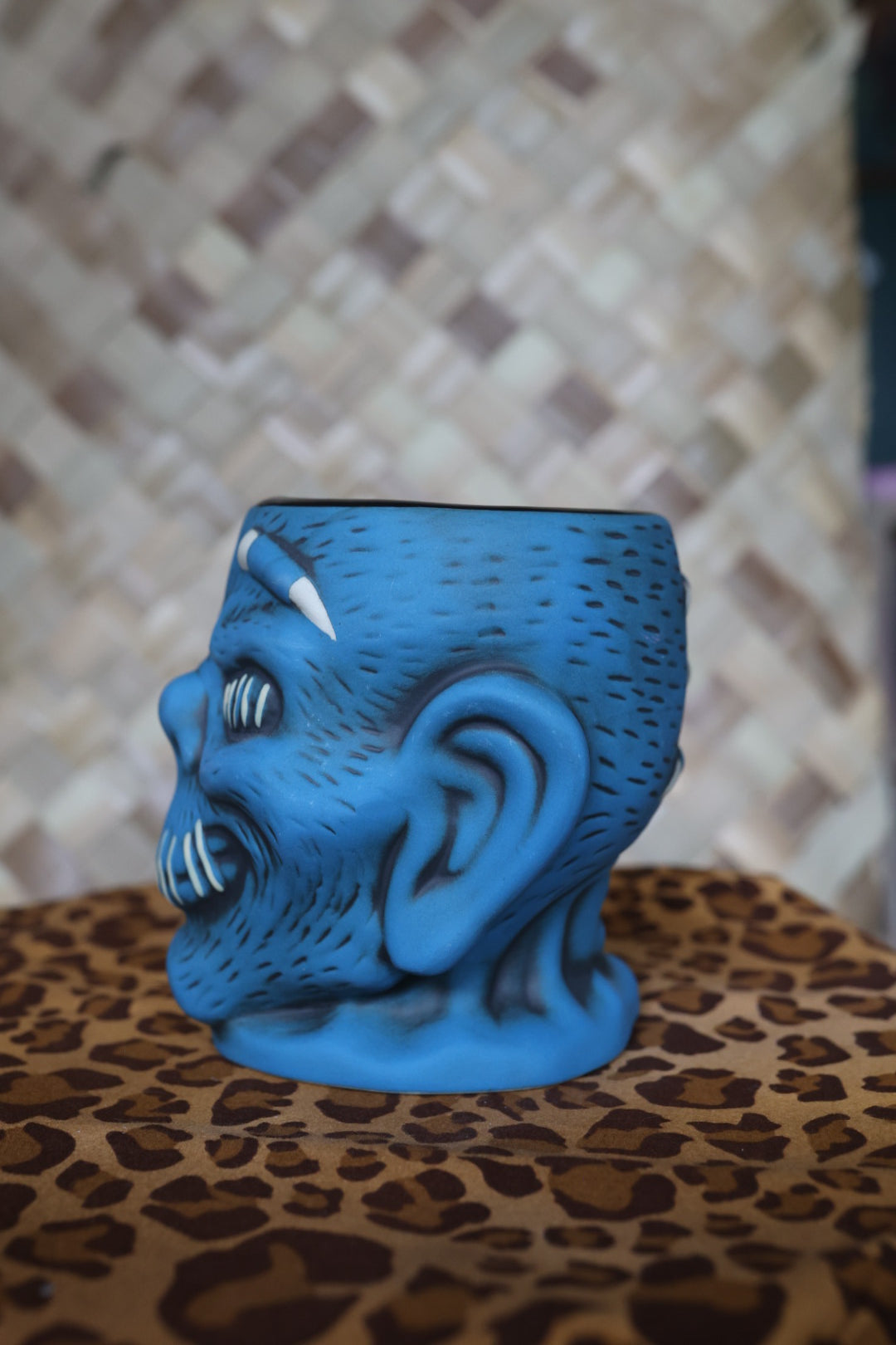 Trader Sams Grog Grotto Shrunken Zombie Head 4th Edition Tiki Mug Blue Matte