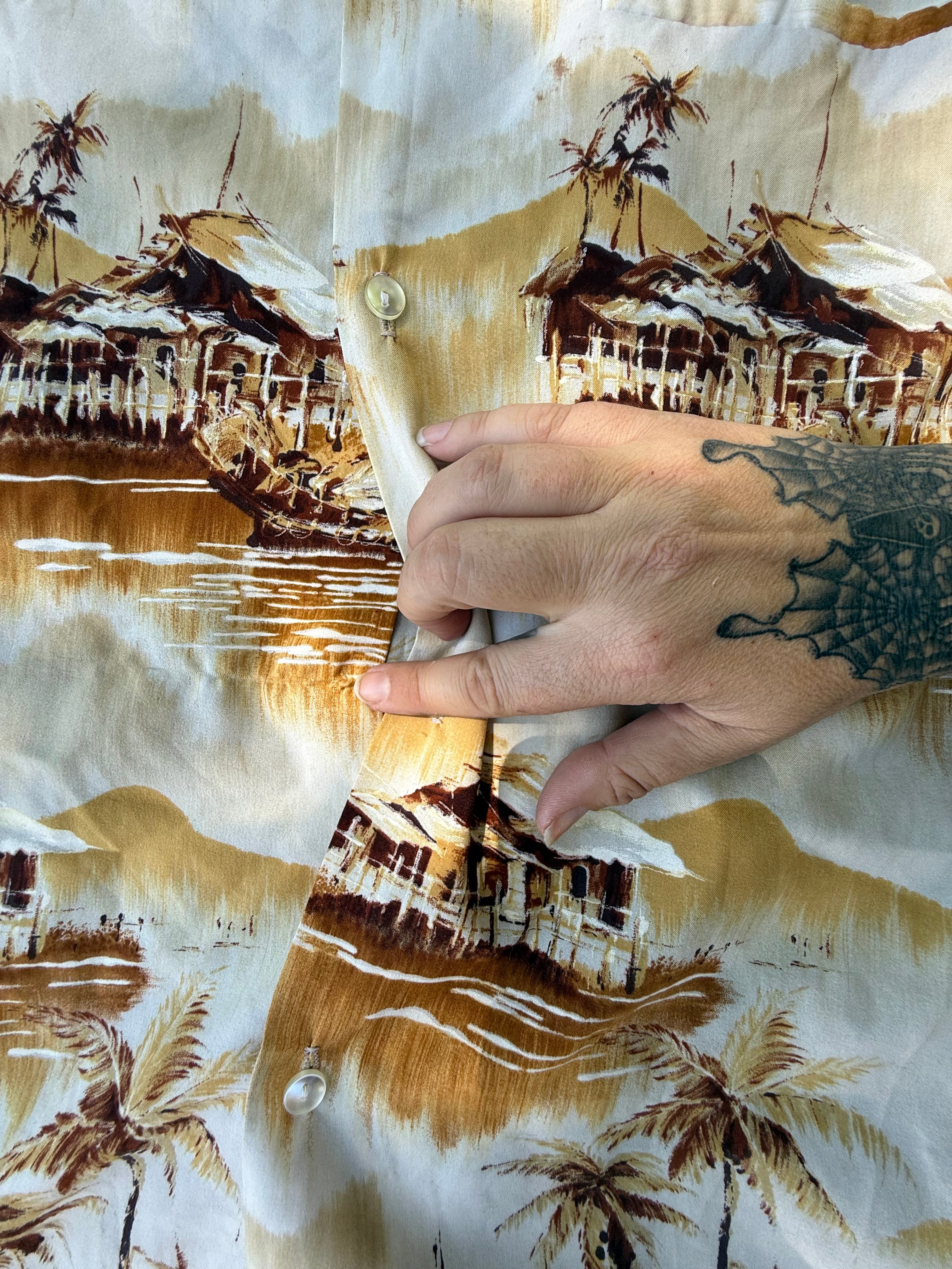 Vintage Kai Nani Hawaii Scenic Aloha Shirt – Earthy Neutrals