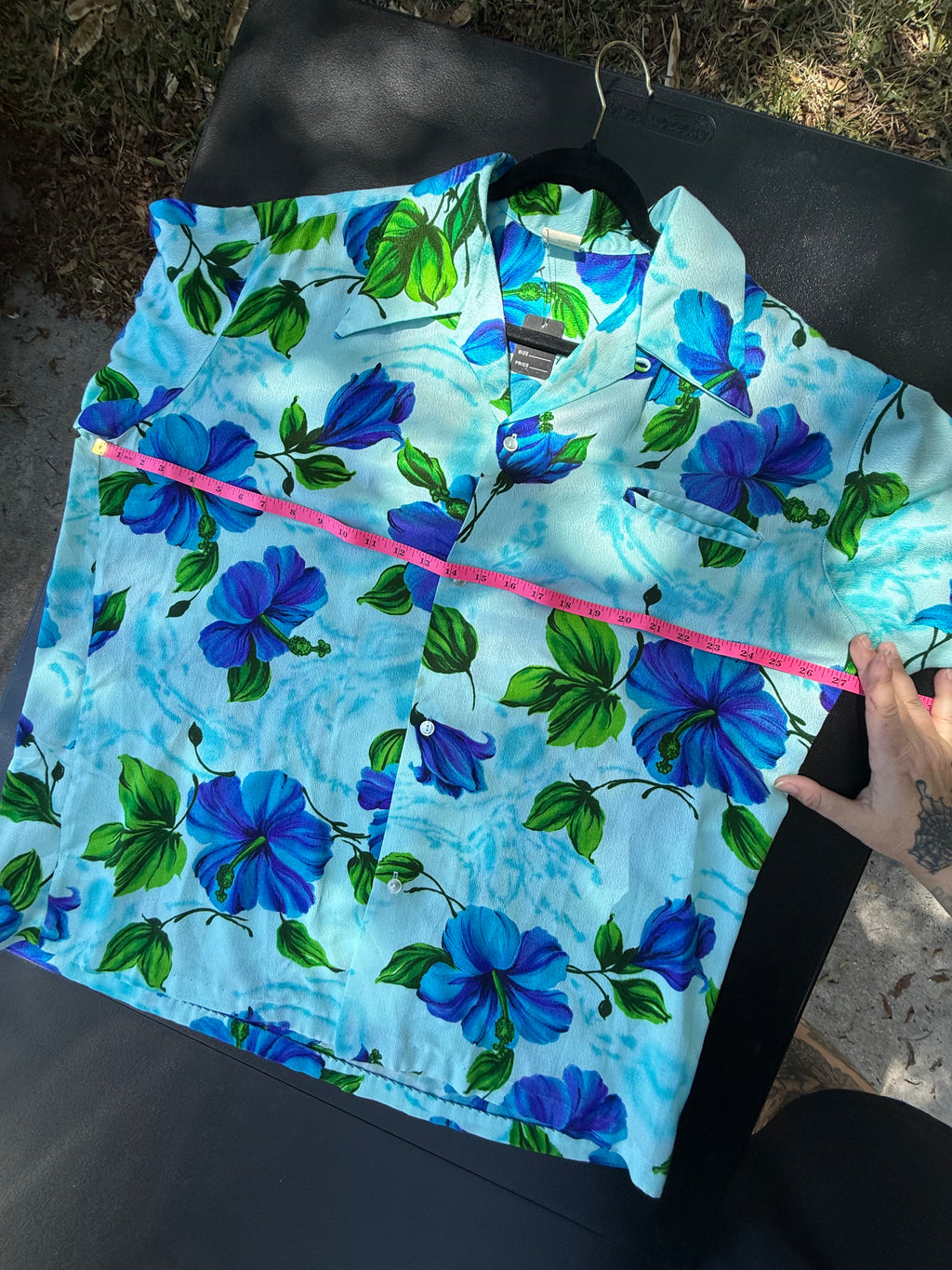 Vintage XL Blue Hibiscus Aloha Shirt - Vibrant Tropical Print