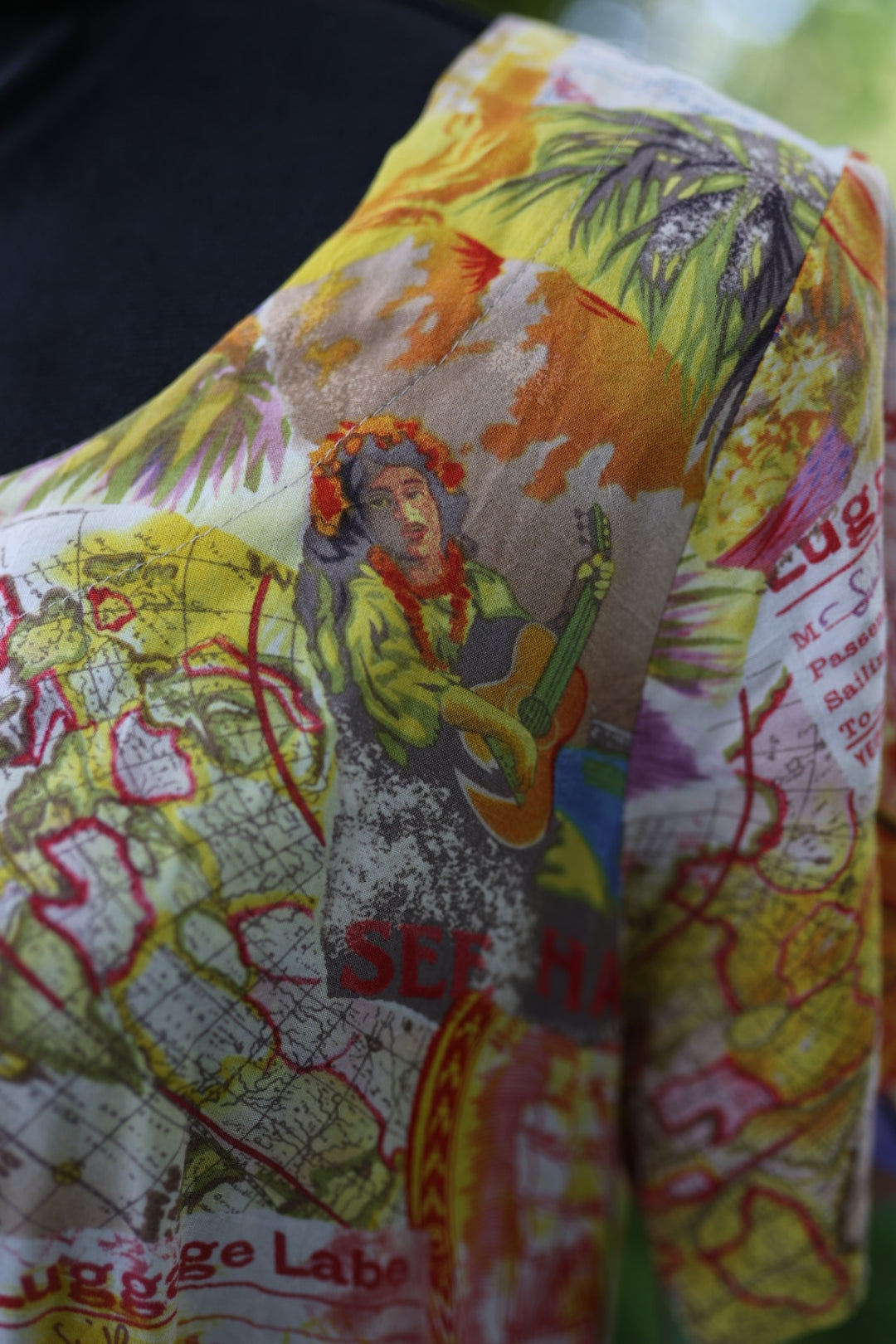 Vintage Jams World "Hattie" Dress | 90s Luggage Label Travel Print | Tiered Ruffle Rayon Midaxi | Size Large