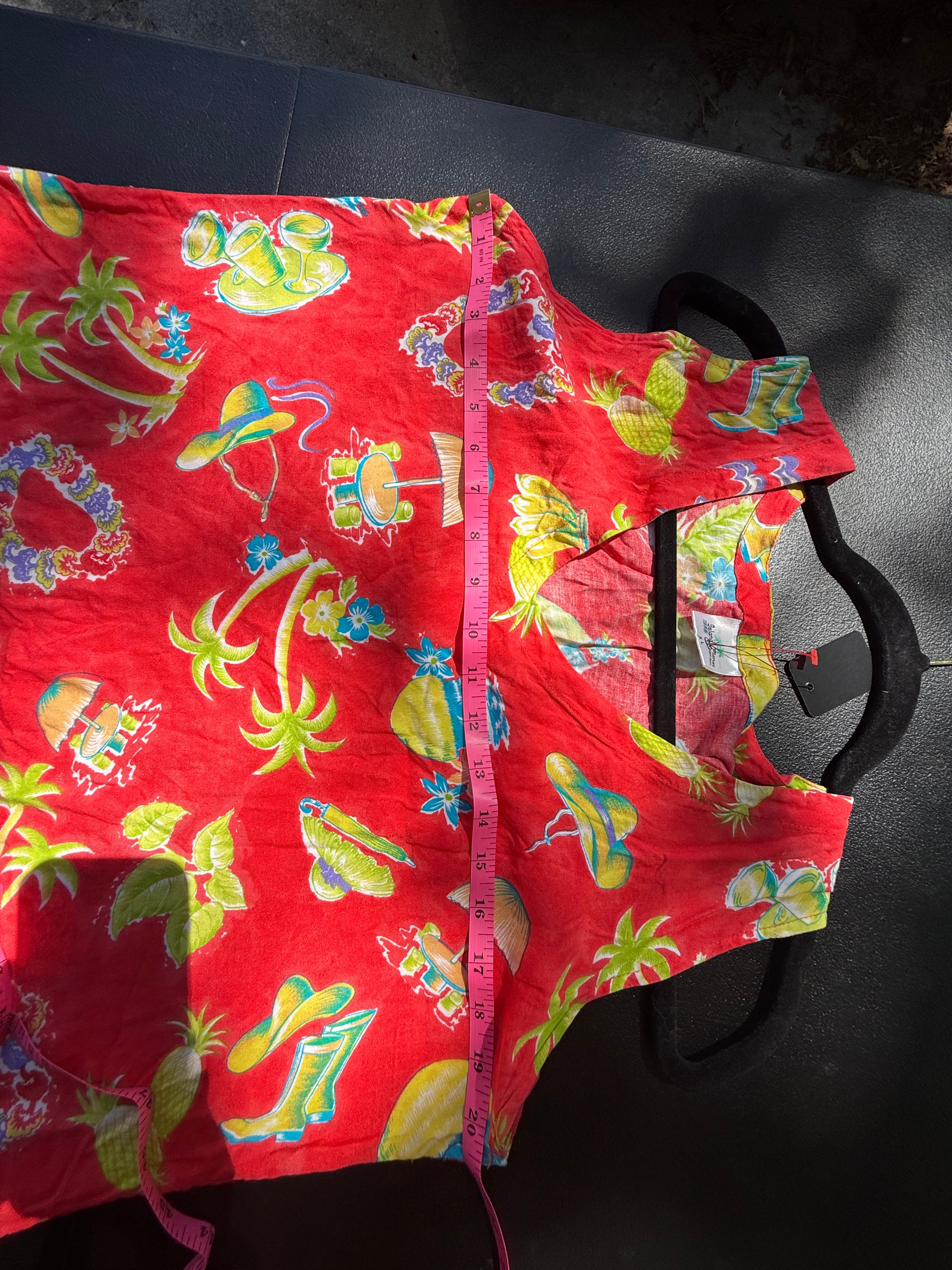 Vintage Island Planet Miami Beach Tropical Hibiscus Rayon Dress – Red/White