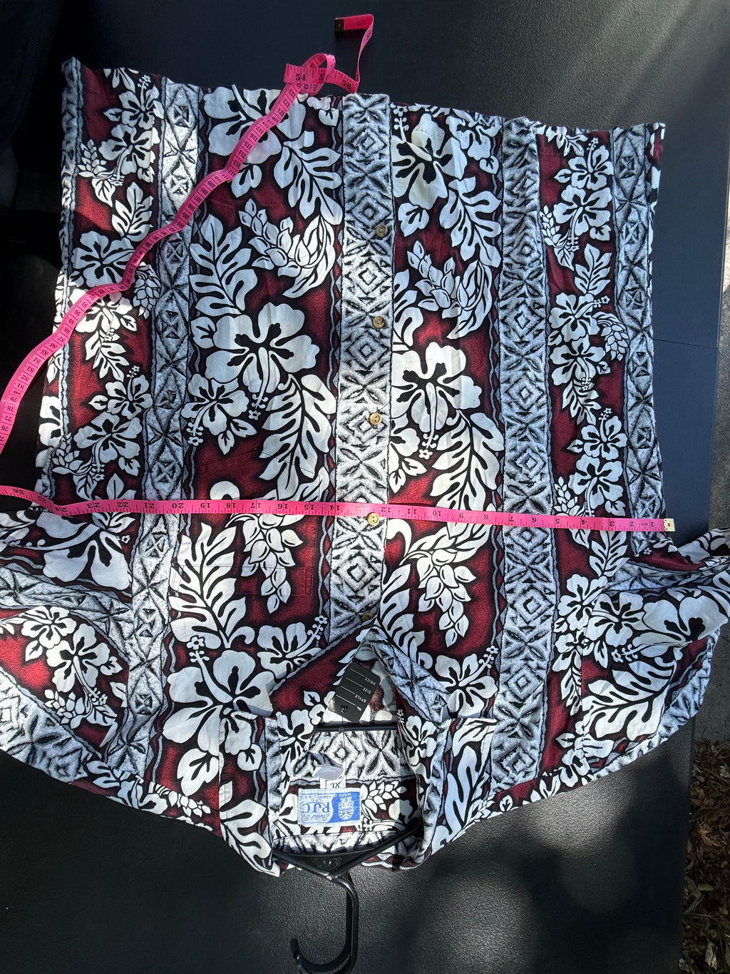 RJC Hawaii Men's XL Hibiscus Aloha Shirt - Burgundy & Grey