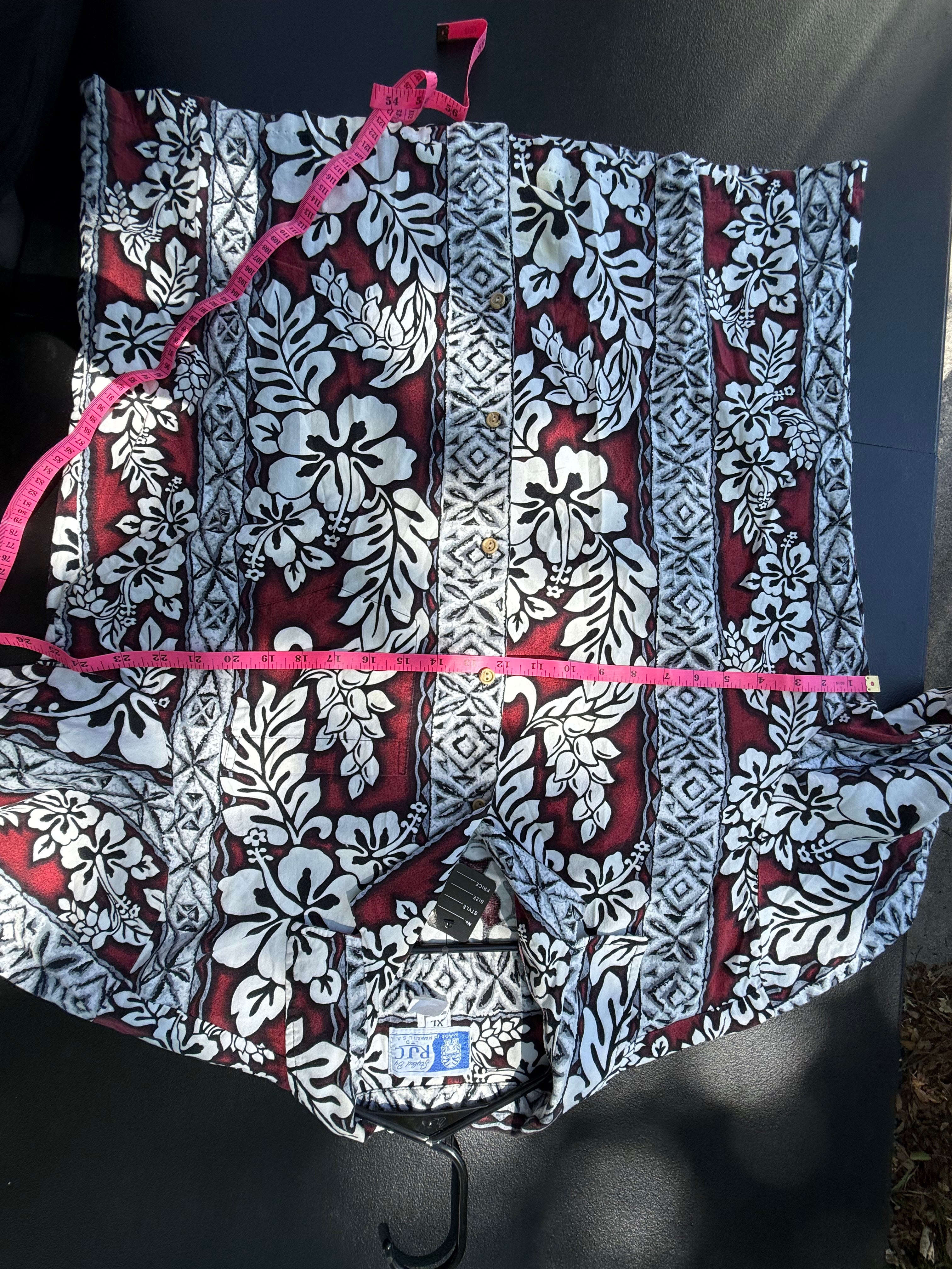 RJC Hawaii Men's XL Hibiscus Aloha Shirt - Burgundy & Grey