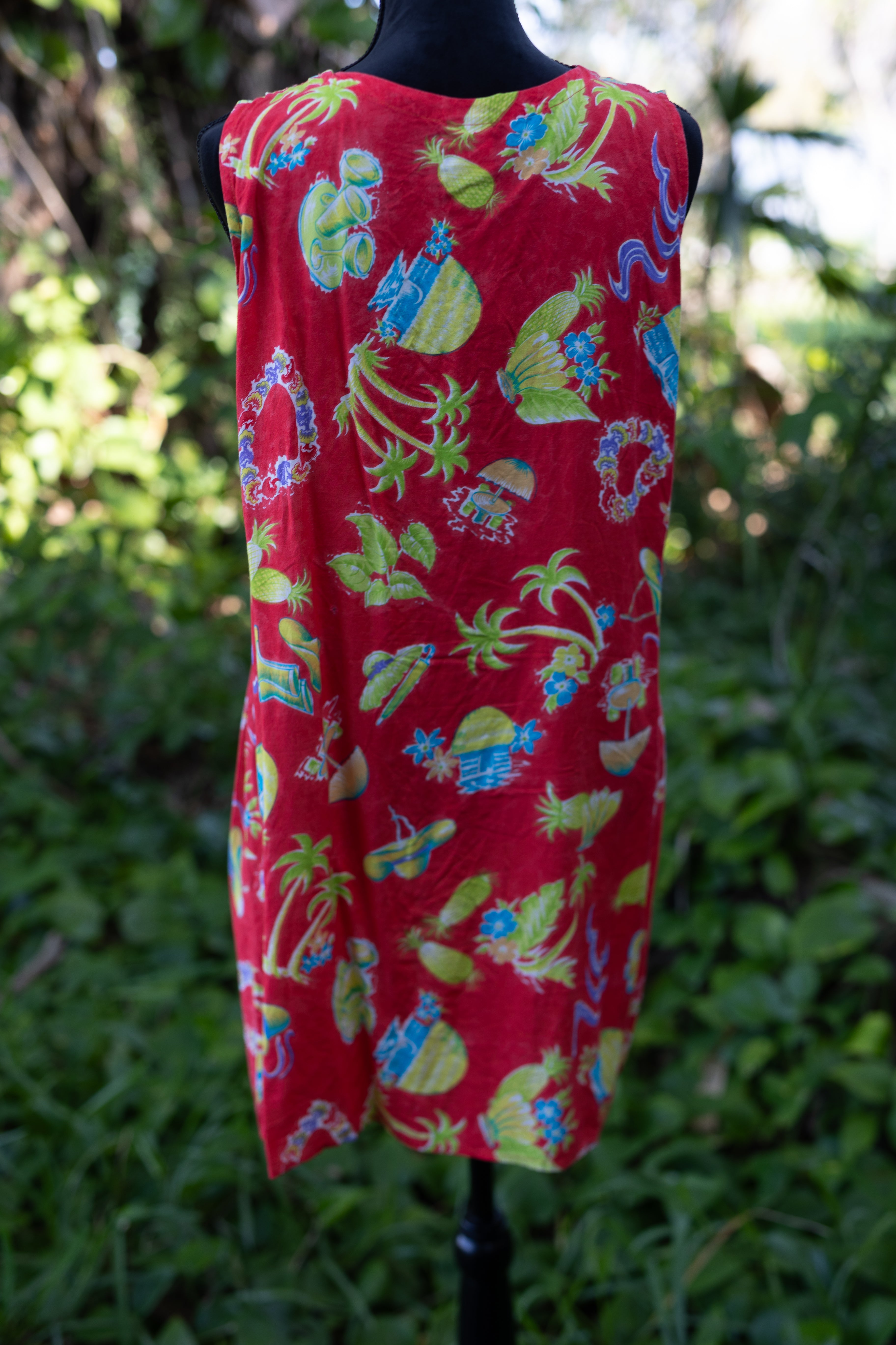 Vintage Island Planet Miami Beach Tropical Hibiscus Rayon Dress – Red/White