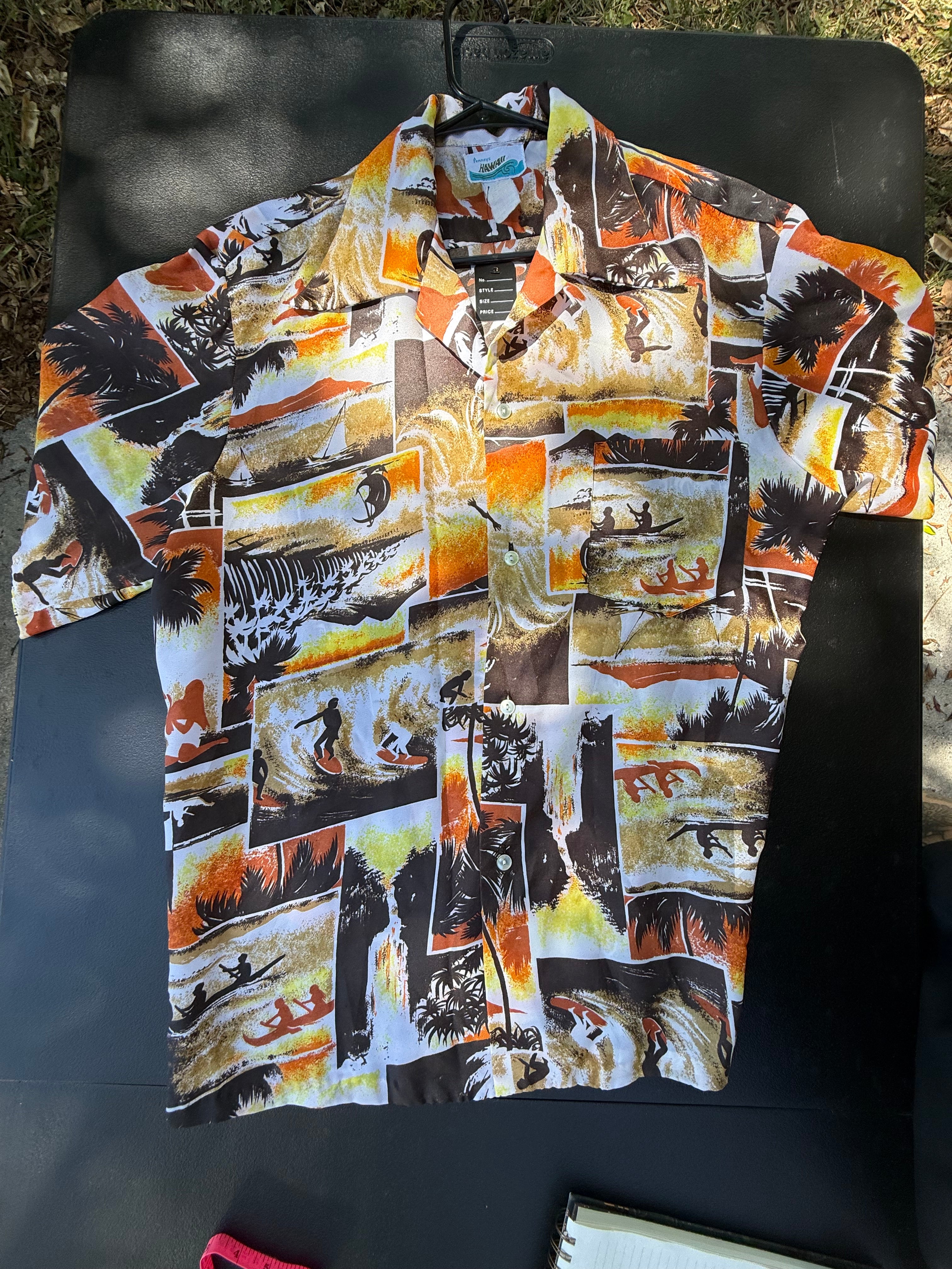 Vintage Penneys HAWAII Surfer Print Button Down Shirt