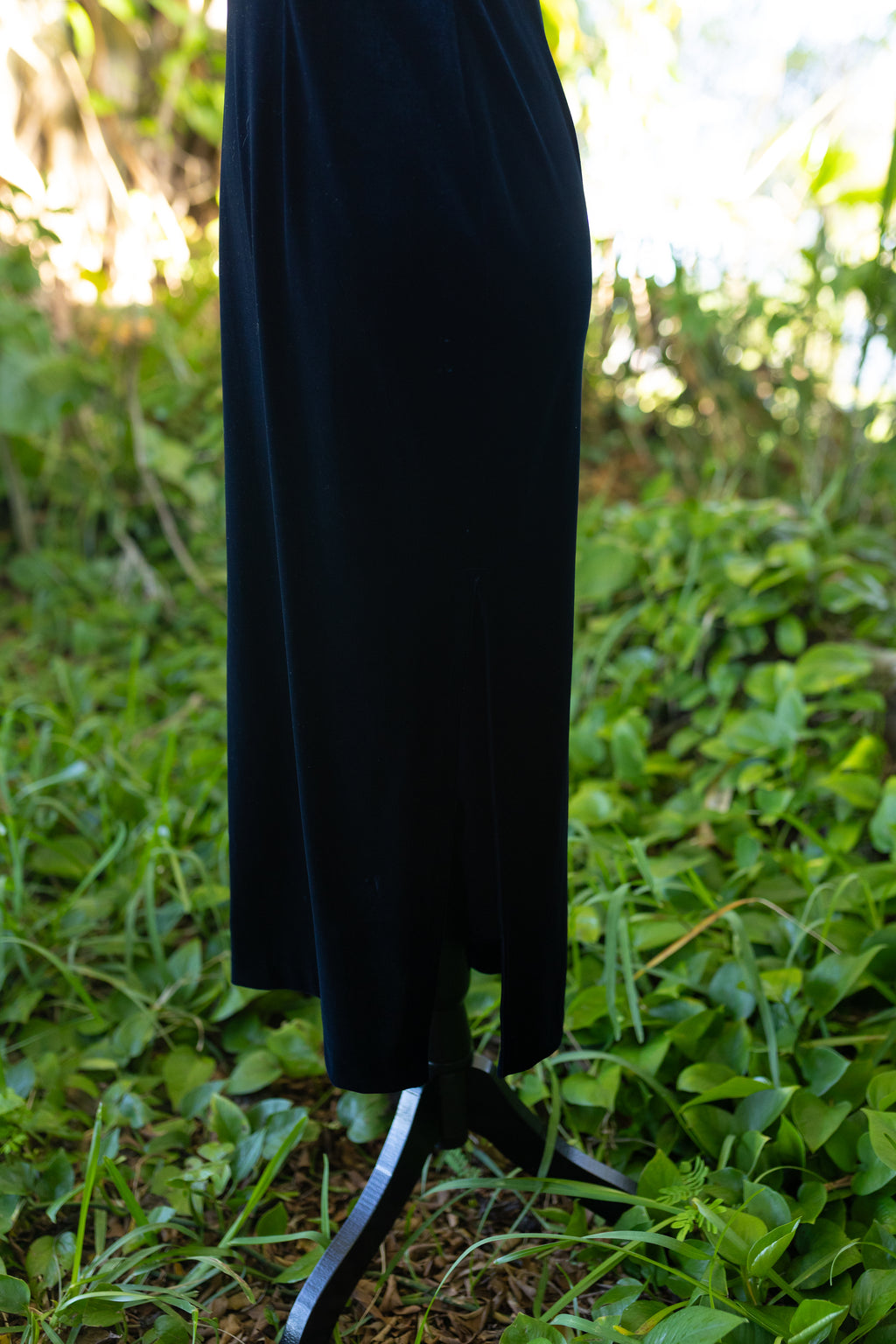 Vintage 90s Papell Boutique Navy Velvet Evening Gown – Cheongsam Style Maxi Dress